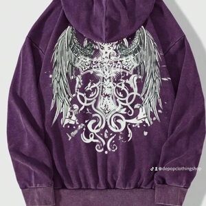 ROMWE Purple Graphic Hoodie Jacket